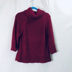 Pure Hand Knit Sweater Chunky Knit Turtleneck Tunic Magenta Size M